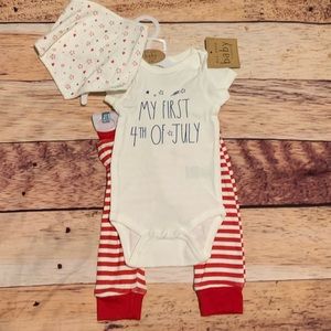 NWT Rae Dunn 3pc set shirt/pant/bib 4th of July